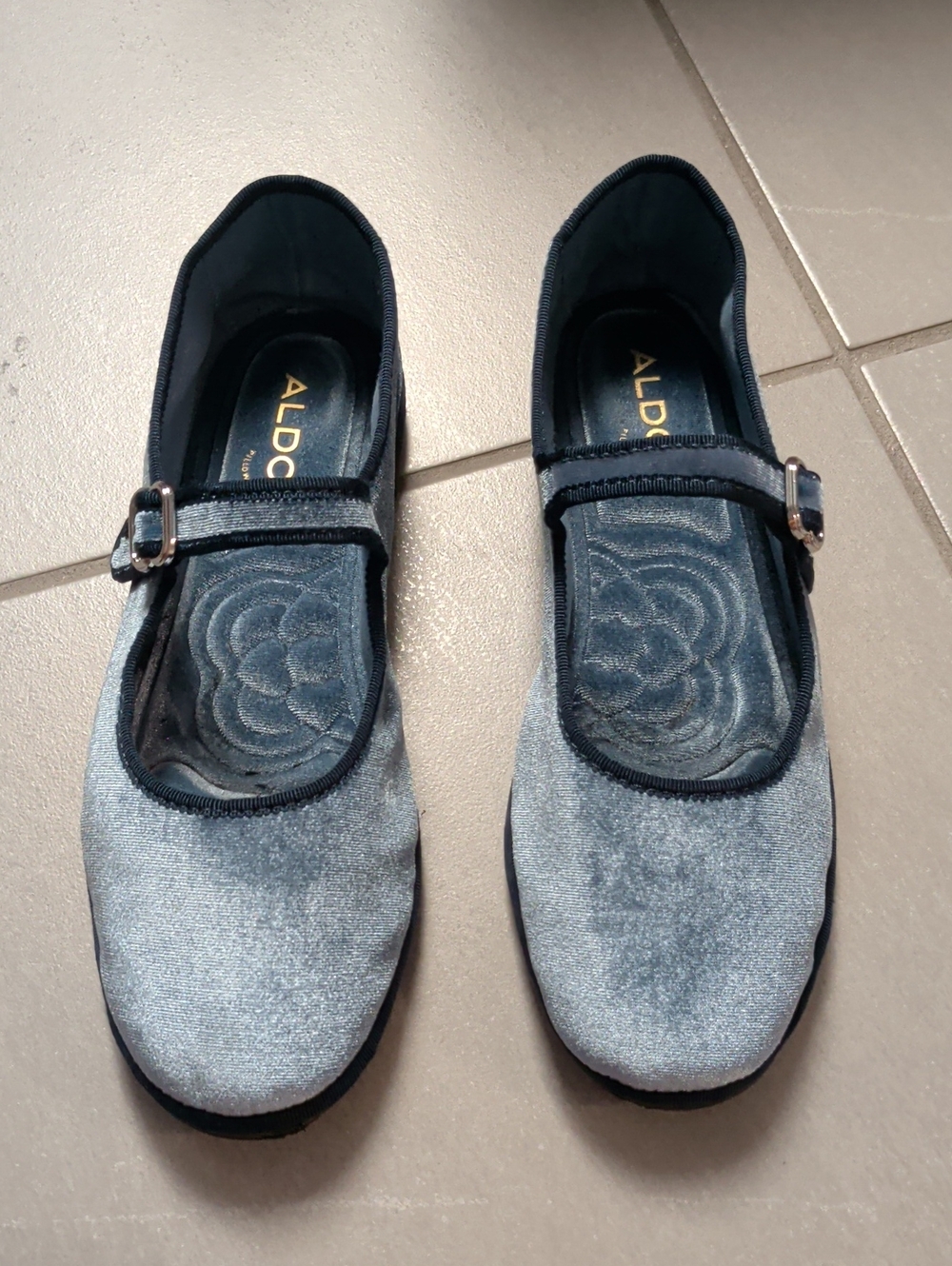 ALDO Light Blue Velvet Mary Jane Flats with Buckle